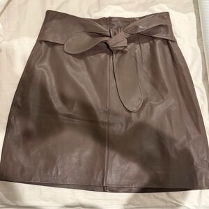 NWT New with tags Halston Heritage Elegant Brown Tie Waist Leather Skirt size 10